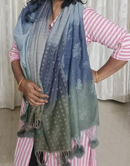 Nevy Blue and Gray with Pom-Pom stole warm