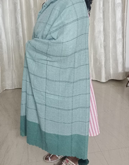 Pista Colour Check With Pom-Pom Rabbit Wool Stole