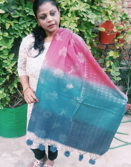 Double Shade With Pom-Pom Rabbit Wool Stole